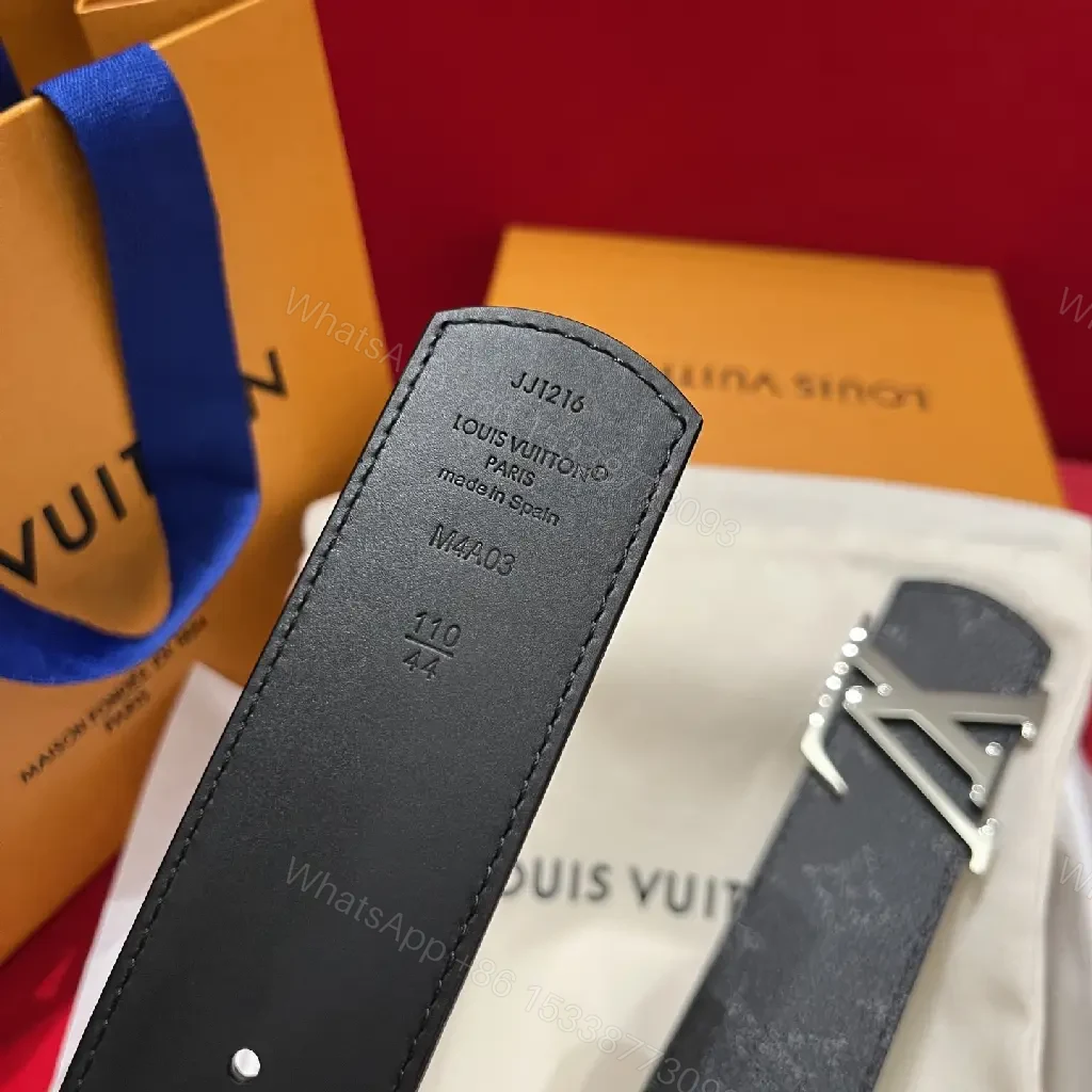 View 4 of Black Leather Belt – Pebbled Grain, Silver LV Buckle, Classic Luxury