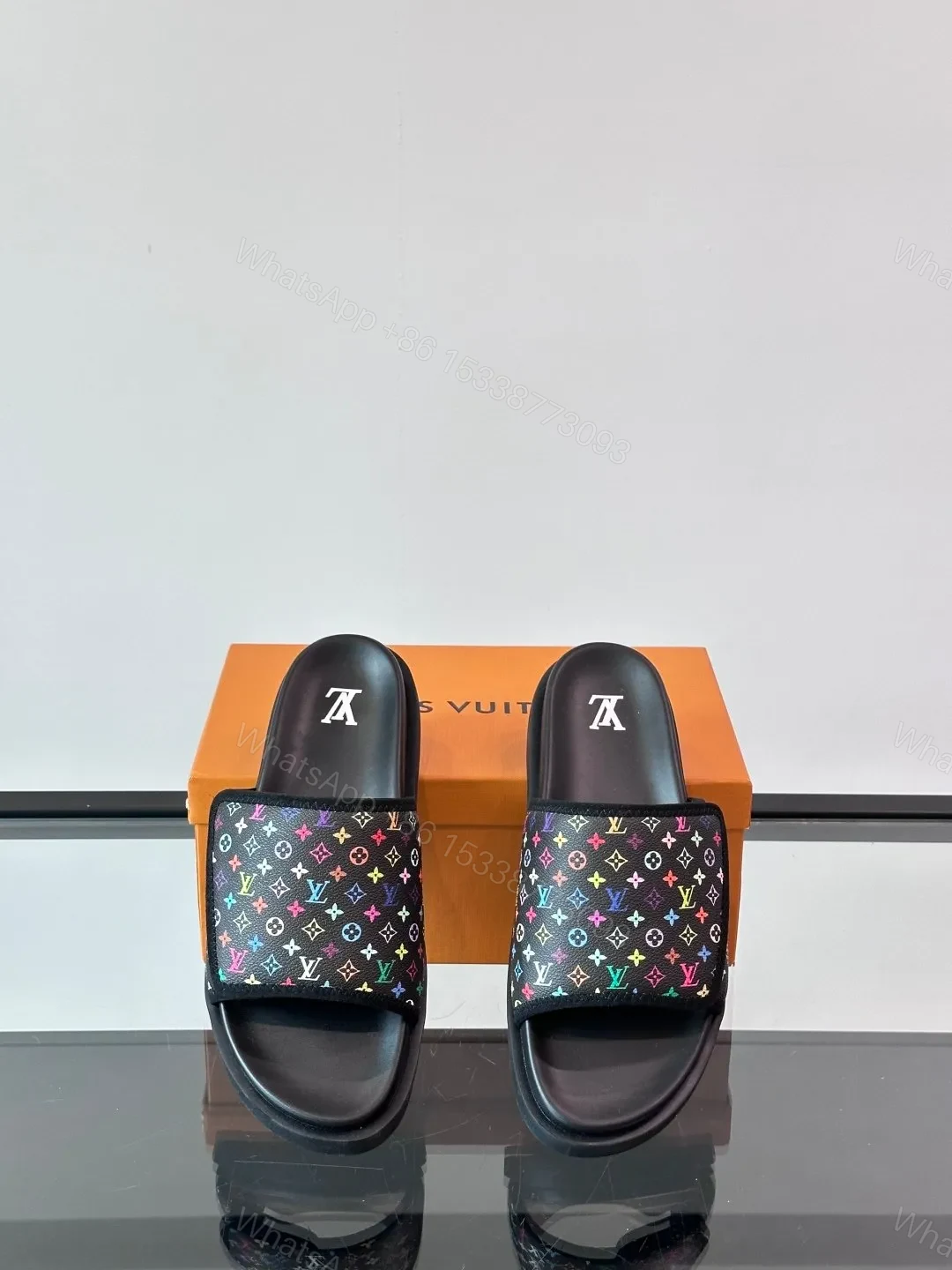 View 6 of LV Men Black Canvas Multicolor Print Slides