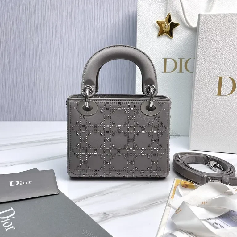 View 5 of Structured Chic Lattice Handbag: Compact Dior-Style Texture Bag