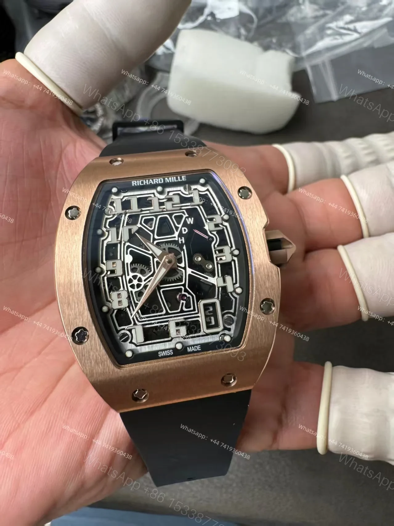 View 4 of Super Clone Richard Mille RM 67-01 Rose Gold Skeleton Black Rubber Strap