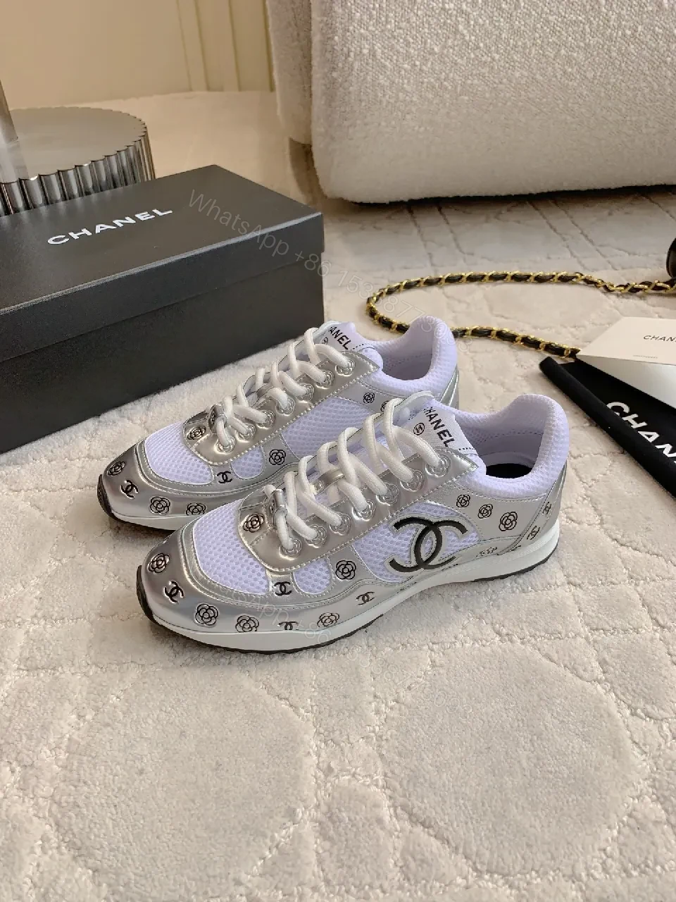 View 9 of Metallic Motion Mesh Sneakers: Modern Luxe Streetwear