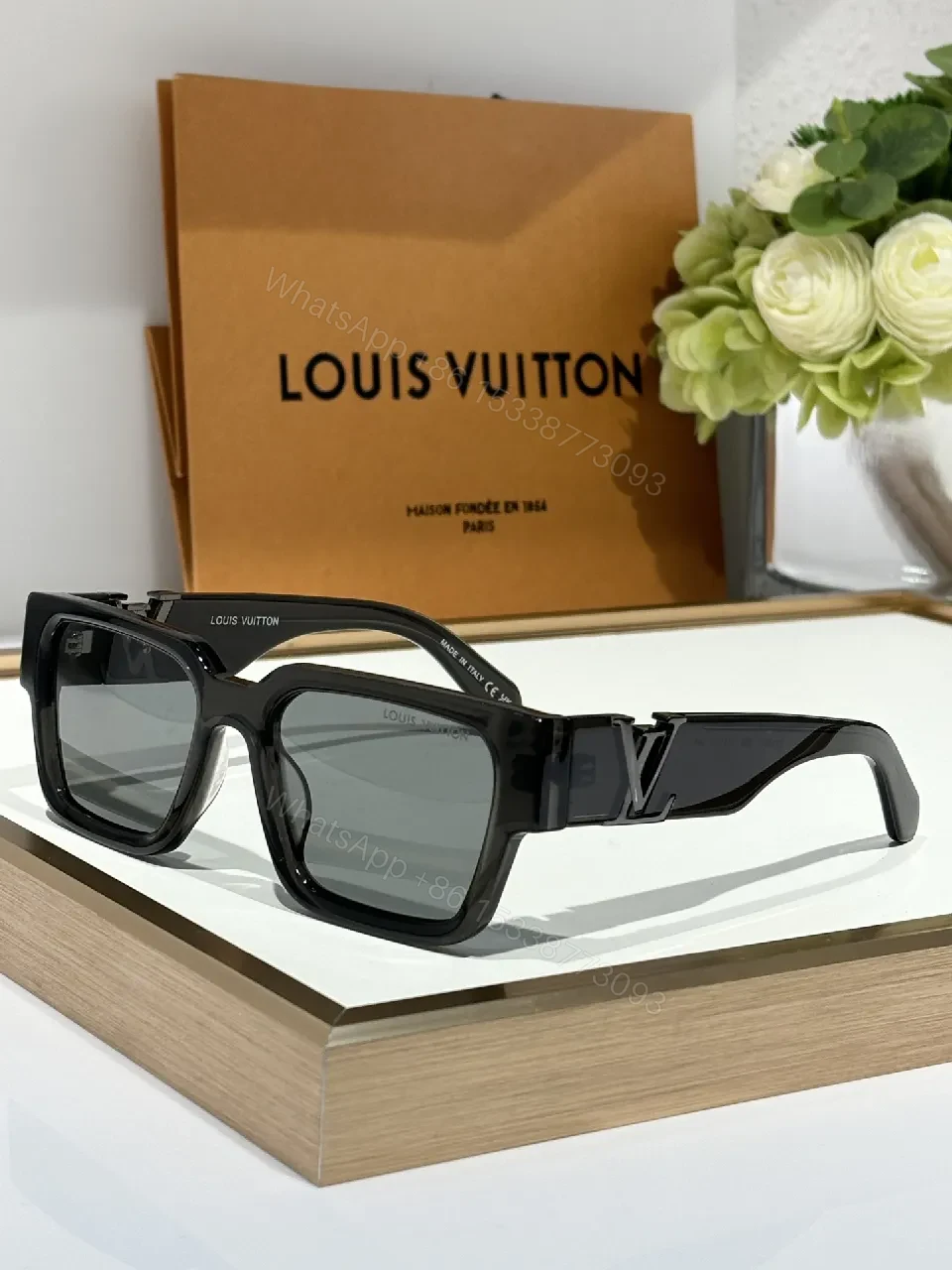 View 9 of Bold Black Sunglasses with Gold Emblem – Modern, Durable Acetate Frames