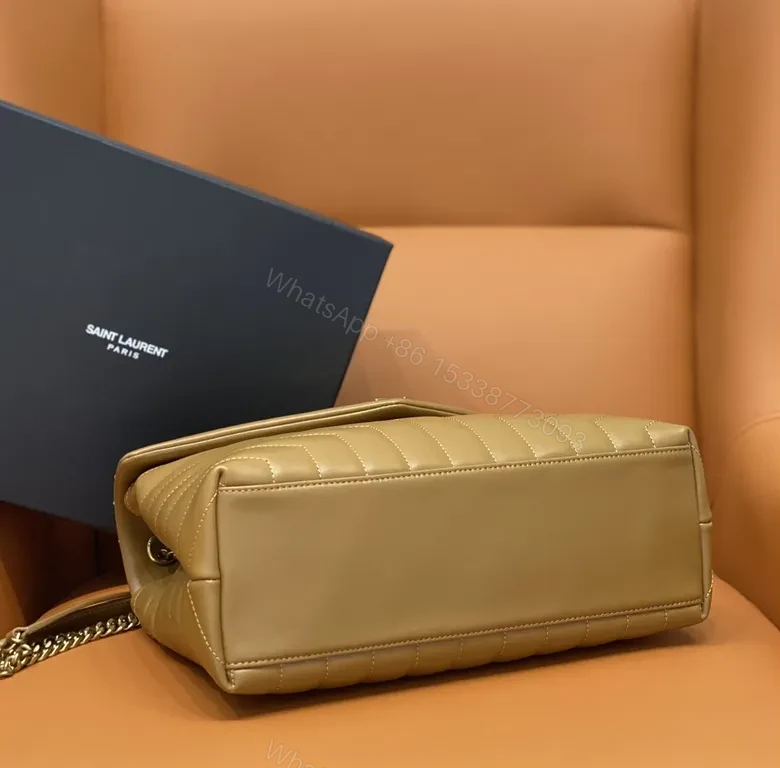 View 2 of Beige-Tan Calfskin Chevron Envelope Bag with Gold YSL Hardware