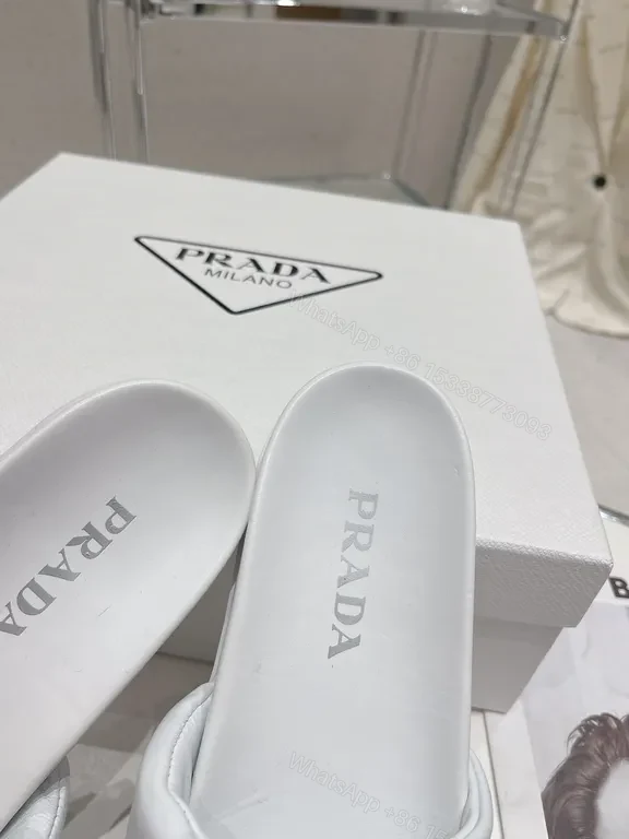 View 3 of Prada-Inspired White Leather Slide: Minimal Comfort
