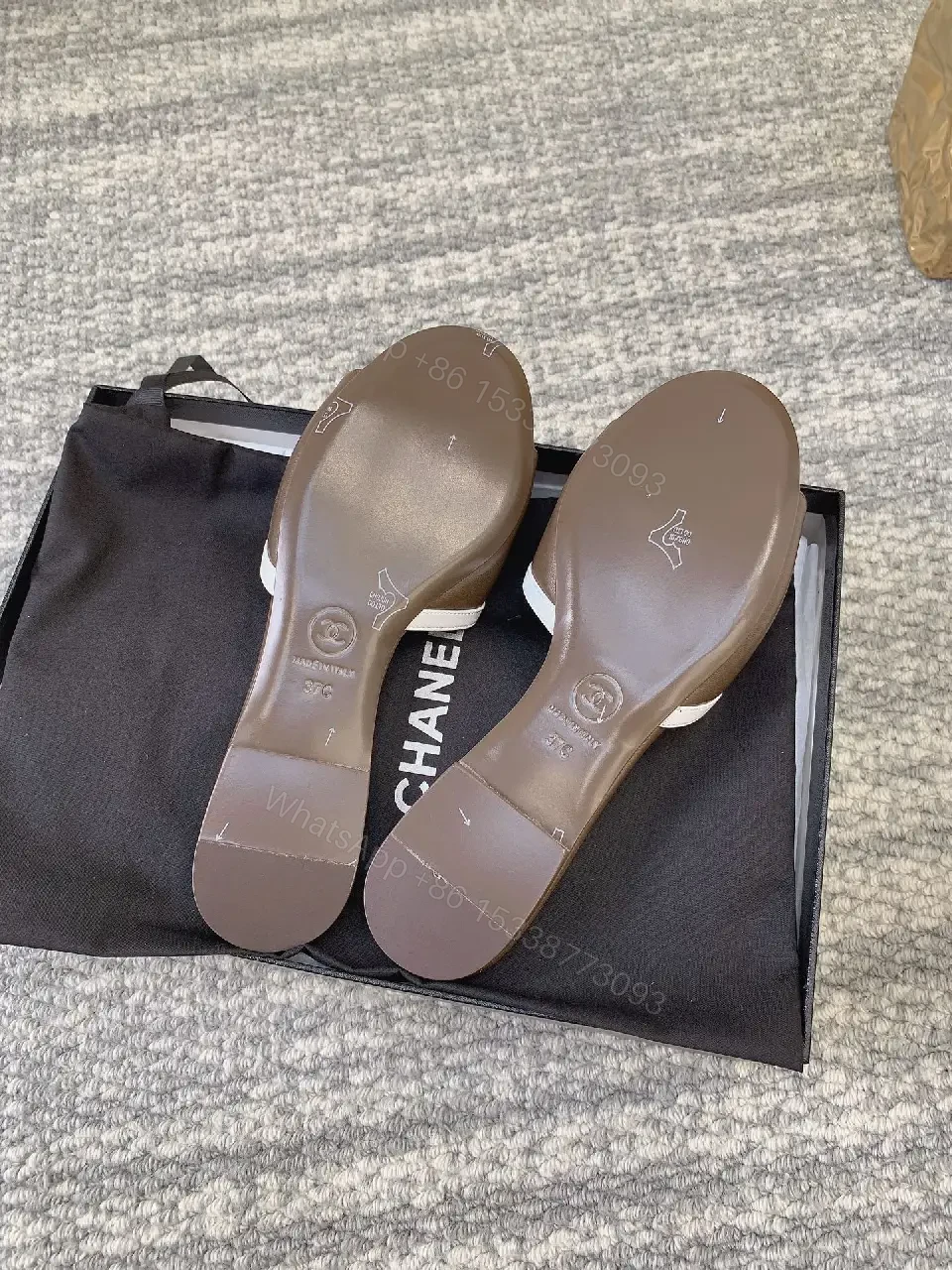 View 4 of Taupe Faux-Leather Logo Slides: Luxury Everyday Comfort