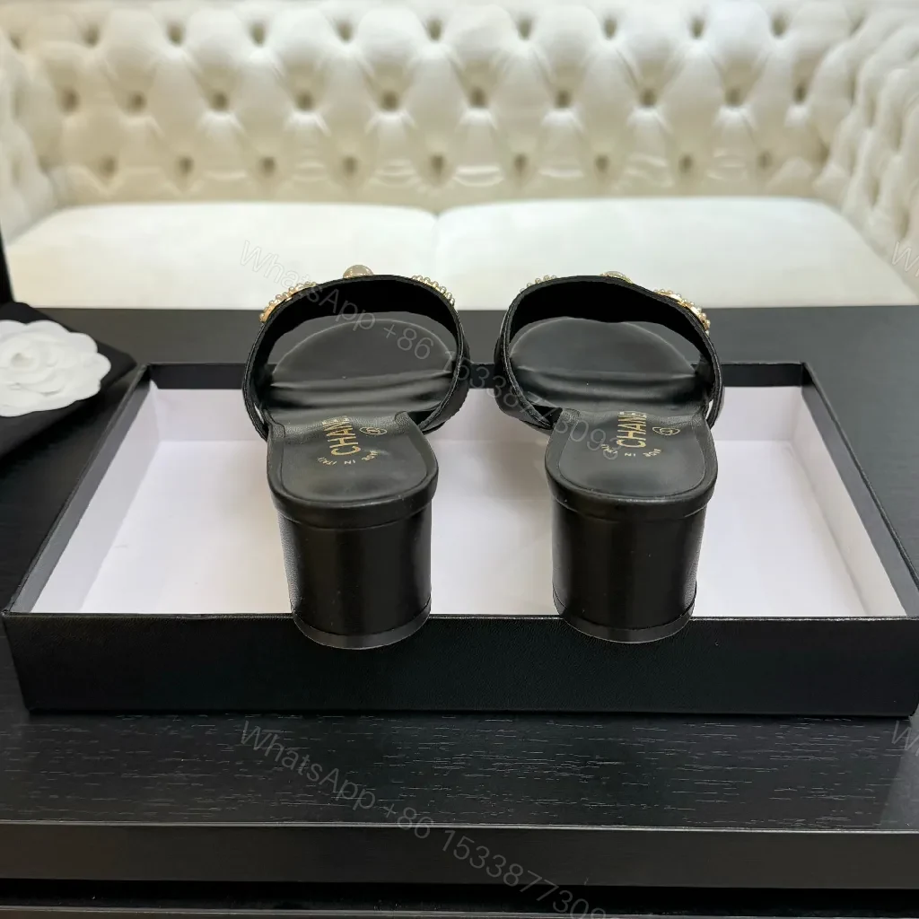 View 2 of Gold-Accent Block Heel Slides: Luxe Open-Toe Sandals