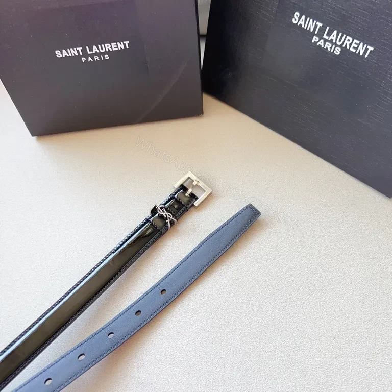 View 2 of Black Patent Belt with YSL Buckle â€” Parisian Minimalist Luxury Belt