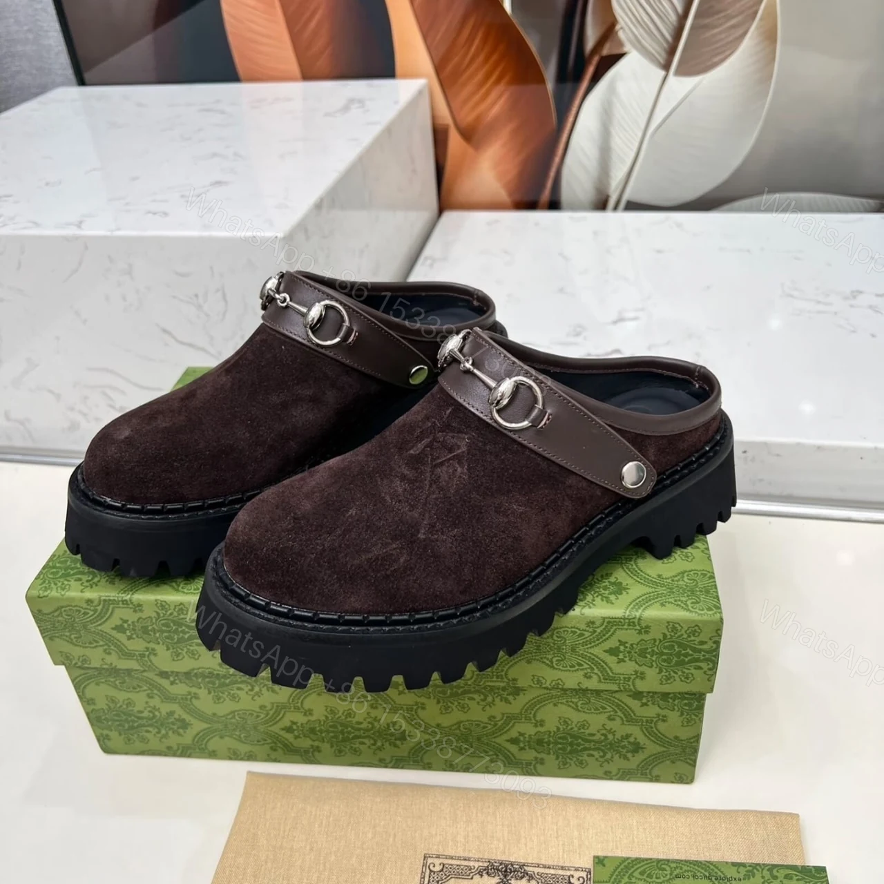 View 4 of GUCCI WOMEN MULE WITH HORSEBIT DARK BROWN 835829 AAE3R 2042