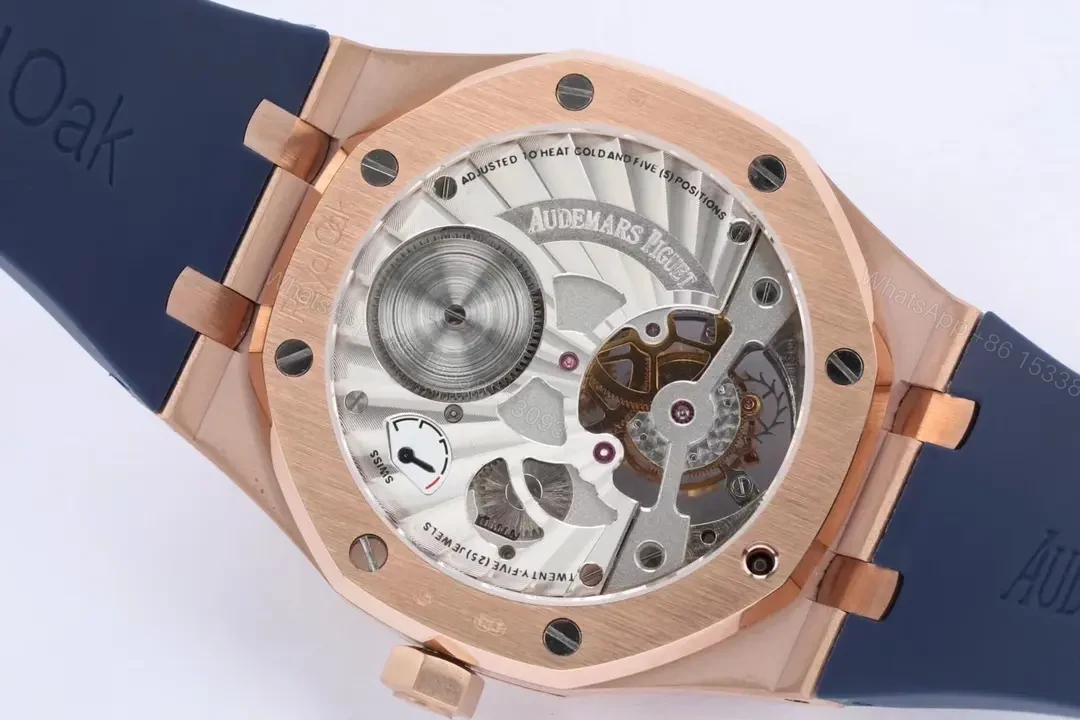 View 7 of V9 Factory Audemars Piguet Royal Oak Ultra-Thin Tourbillon – Rose Gold Case, Blue Dial, Rubber Strap