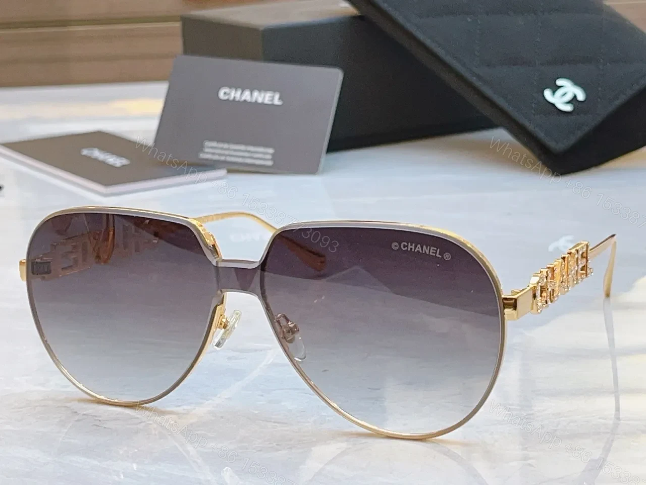 View 8 of Gem-Trimmed Aviators in Violet Luxe: Gold Frame, UV400