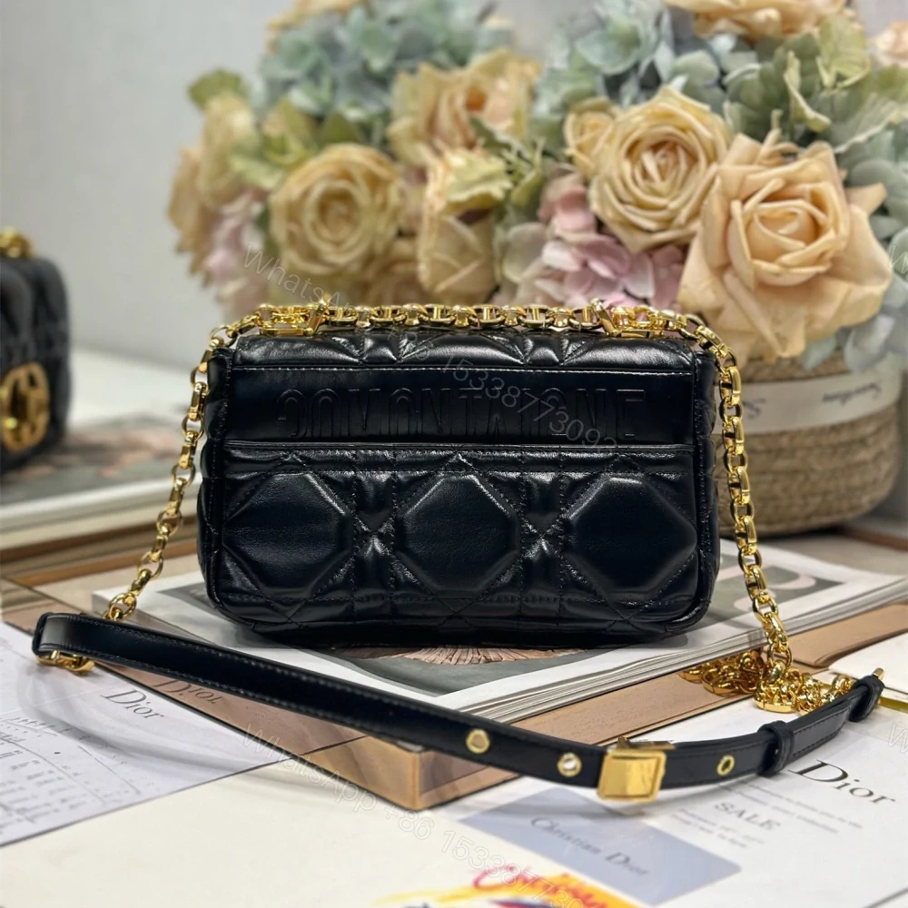 View 2 of 高仿Dior*Caro系列M9241M901藤格紋小牛皮單肩包黑金色小號免檢版