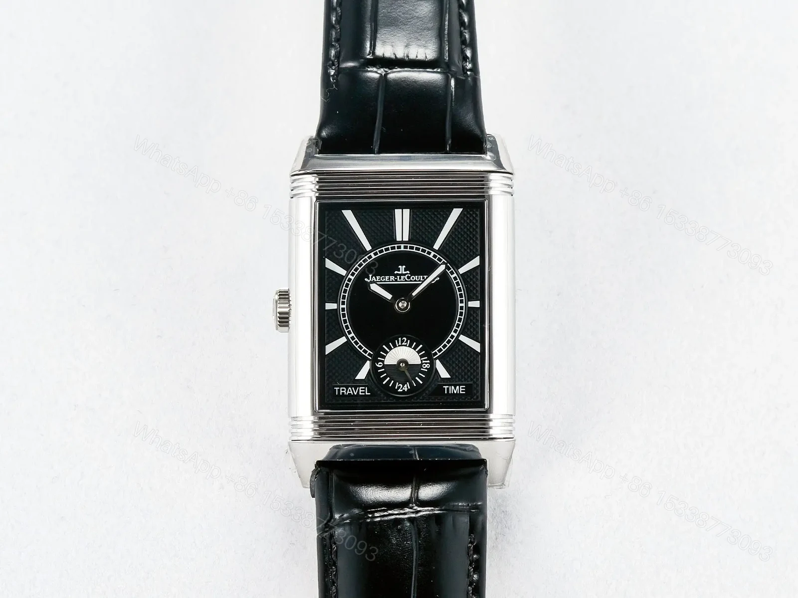 View 12 of Reverso Classic Duoface Small Seconds SS MGF Best Edition White Guilloché Dial on Black Leather Strap A854A