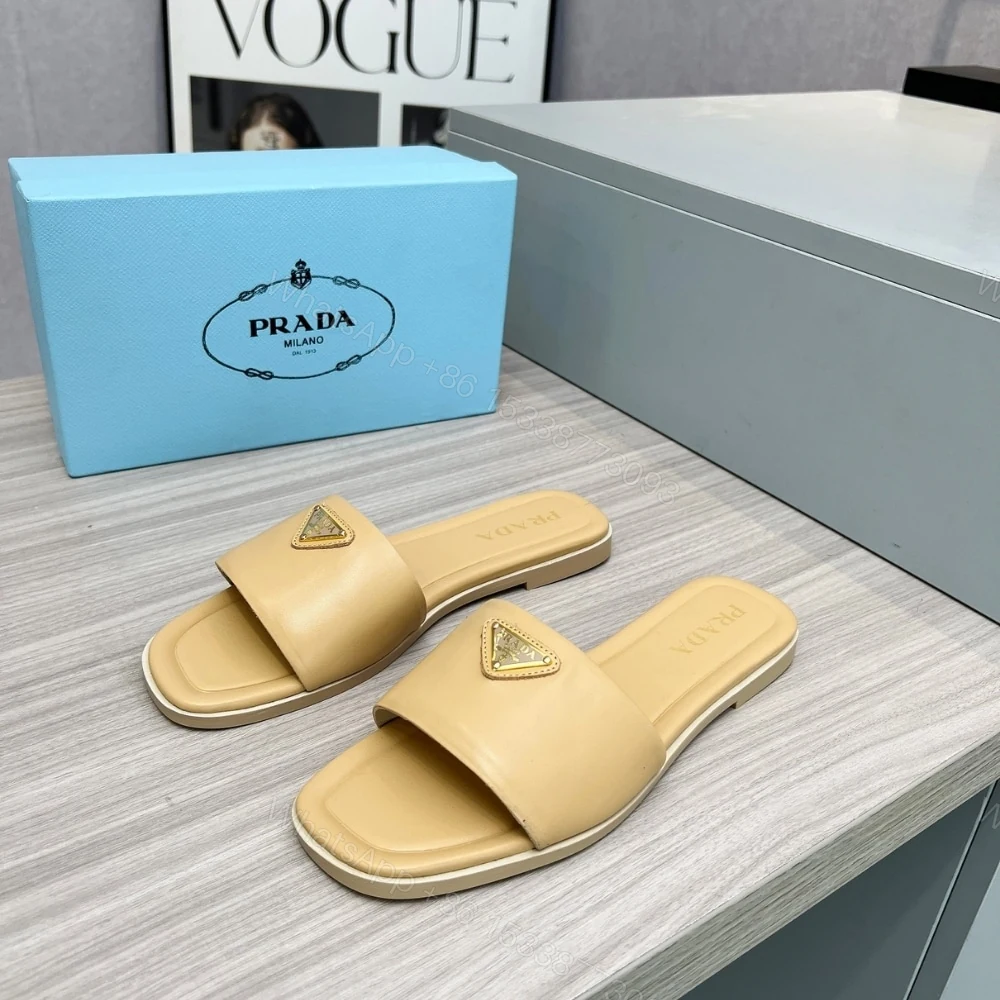 View 4 of PRADA SAFFIANO PATENT LEATHER SLIDES BEIGE