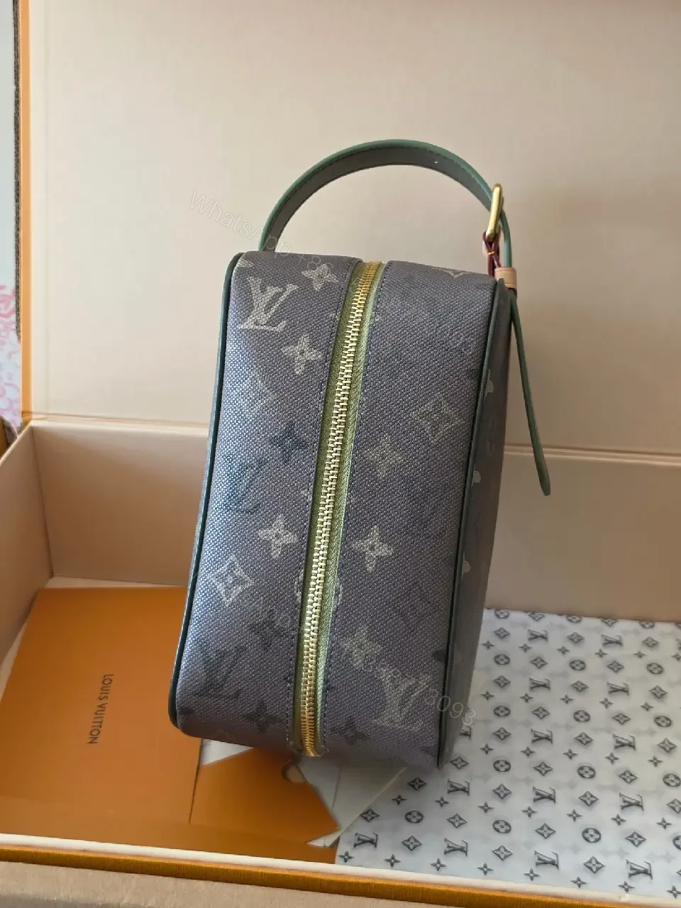 View 4 of Dark Gray LV Monogram Canvas Shoulder Bag with Gold Hardware