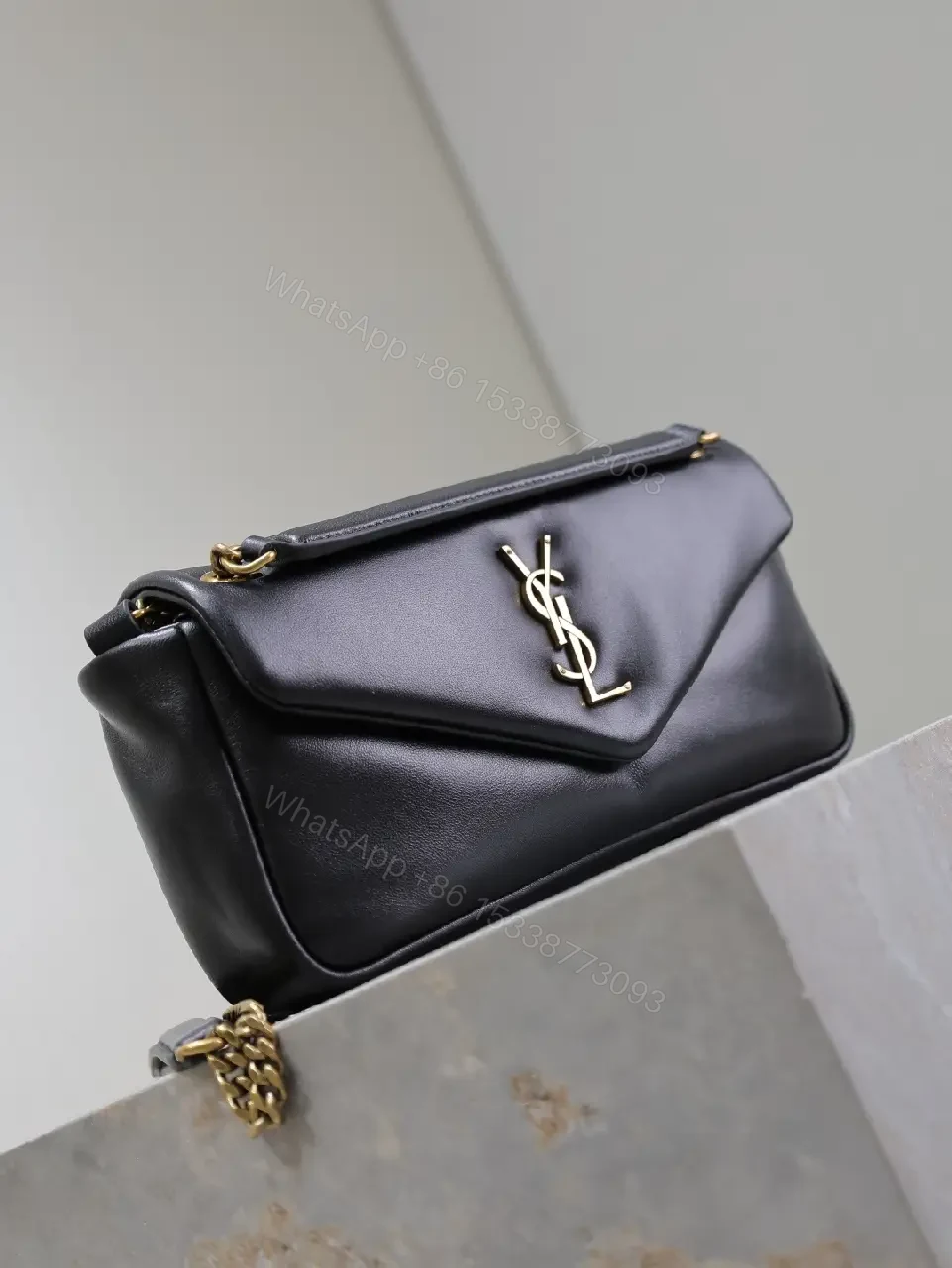 View 9 of Chic Black Leather Satchel with Gold Logo Hardware