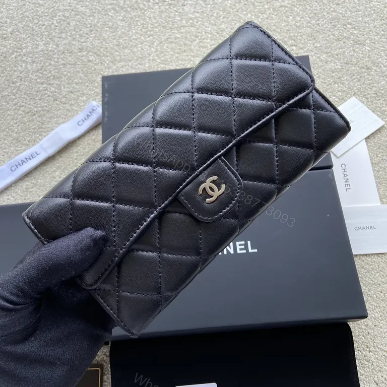 View 7 of Black Quilted Calfskin Wallet Clutch with CC Clasp