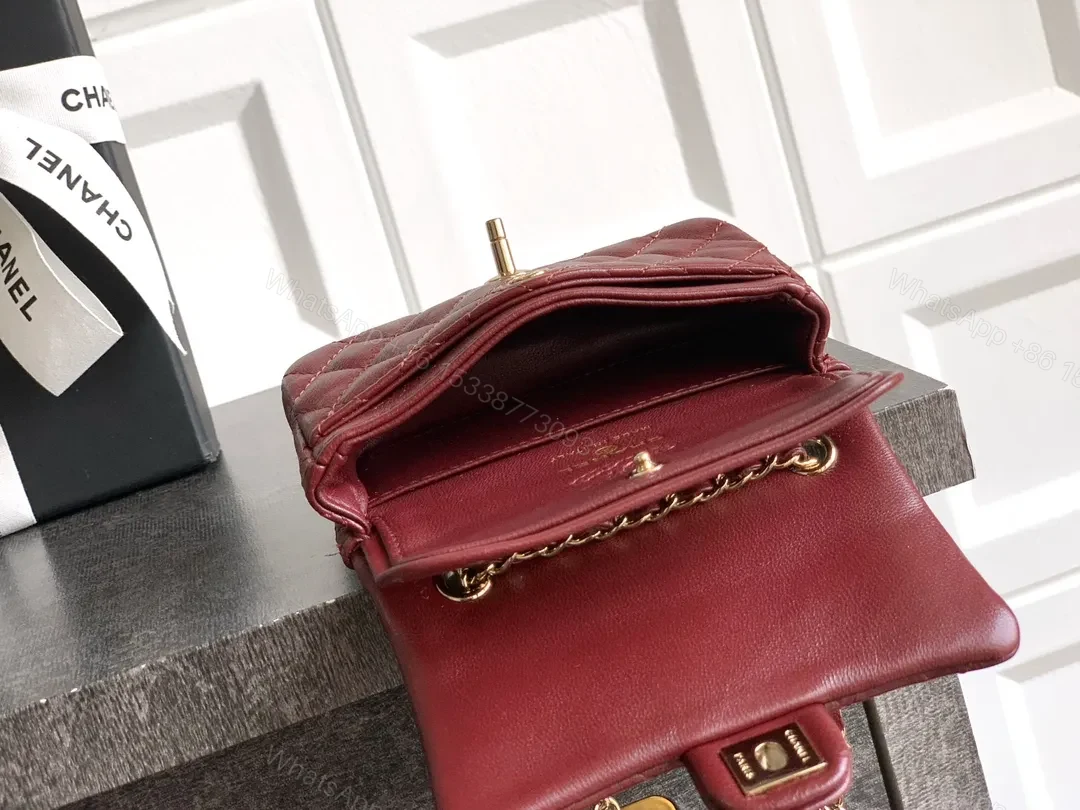 View 4 of Burgundy Quilted Leather Wallet-On-Chain Bag