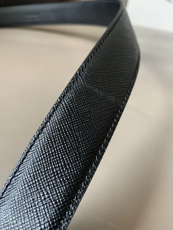 View 9 of PRADA Milano Triangle Belt - Black Calfskin Luxury Belt