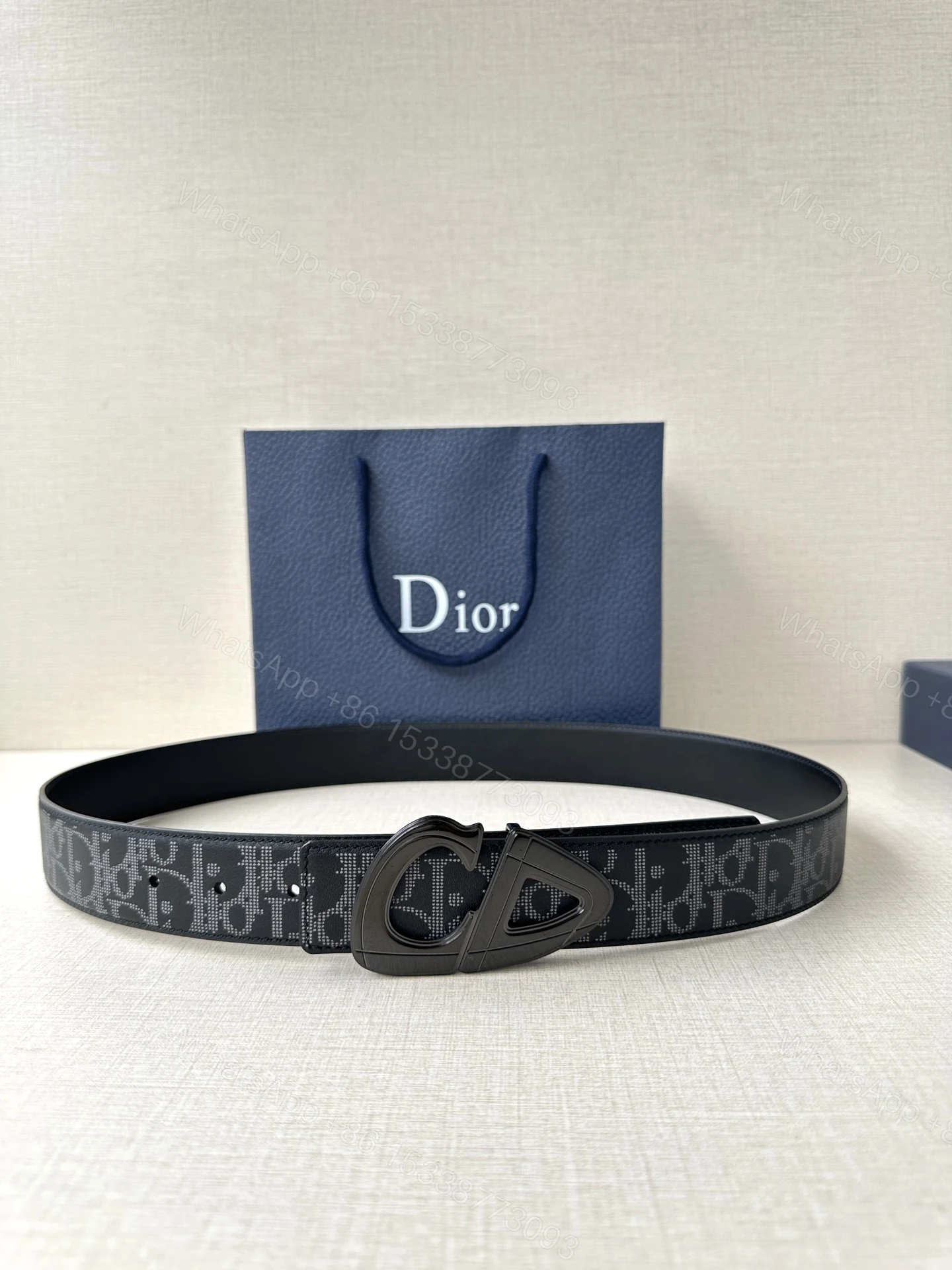 Dior高仿男女款CD滿版老花黑灰帆布皮帶潮流百搭低調奢華設計款 — view 1