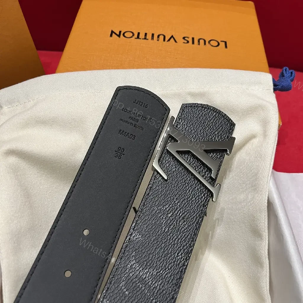 View 7 of Black Leather Belt Luxury Wide with Silver LV Buckle