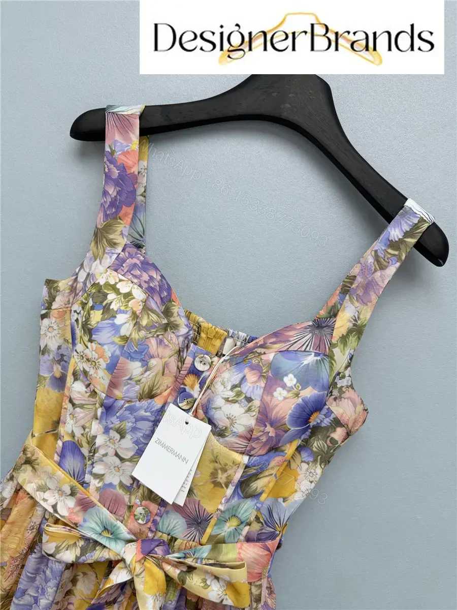 View 2 of Zimmermann Tama Printed Linen-Blend Belted Midi Dress