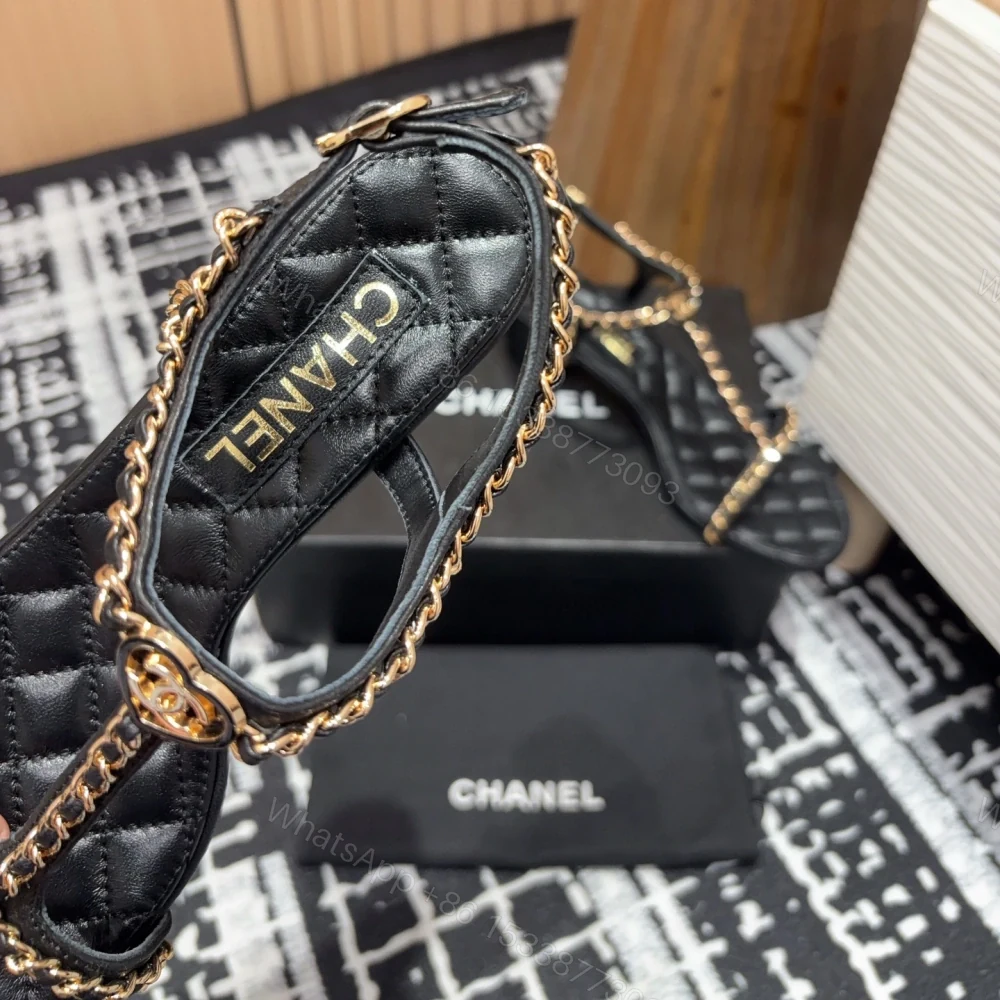 View 5 of 高仿Chanel*25C系列G36122X小羊皮中踭涼鞋黑色5CM免檢版