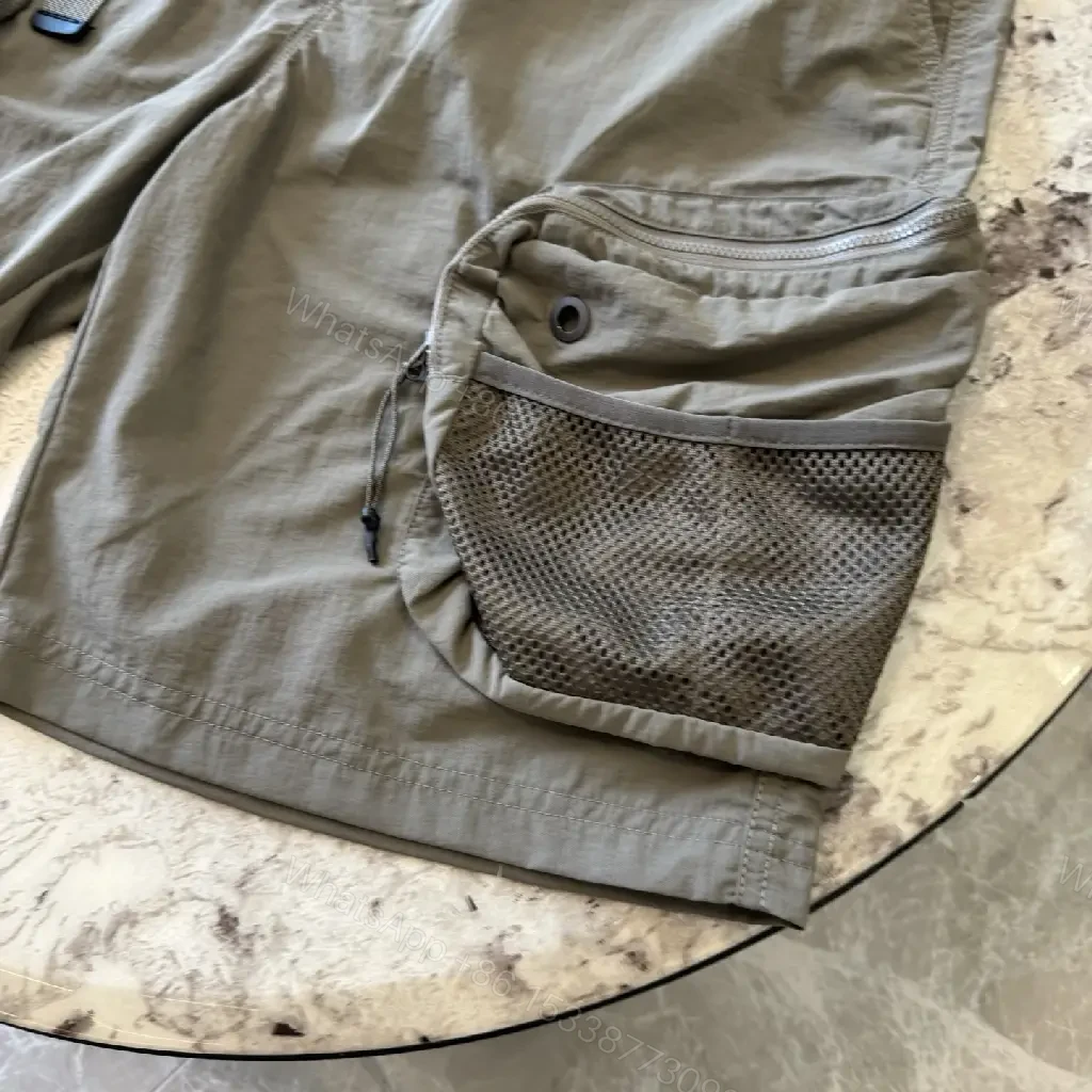 View 4 of Olive Nylon Cargo Shorts, 6-Pocket, Adjustable Belt, Stone Island Style