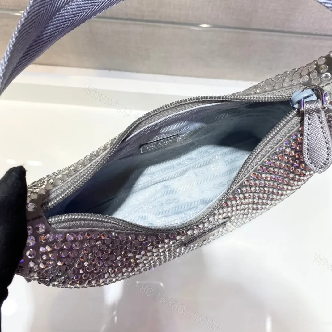 View 4 of SPARKLING HOBO BAG 23 IN SILVER NYLON ATTACHED FULLY CRYSTALS