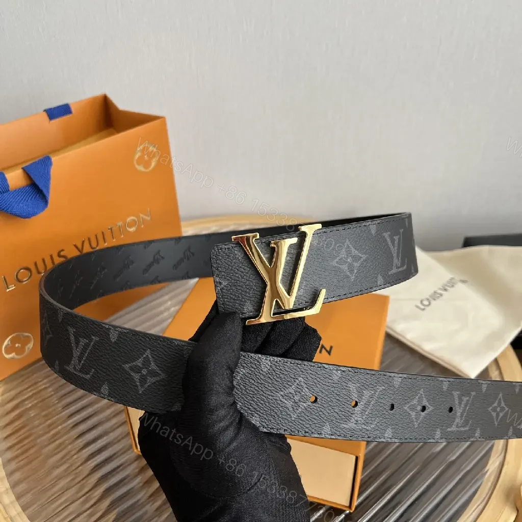 View 8 of Black Pebbled Leather Belt with LV Logo Buckle