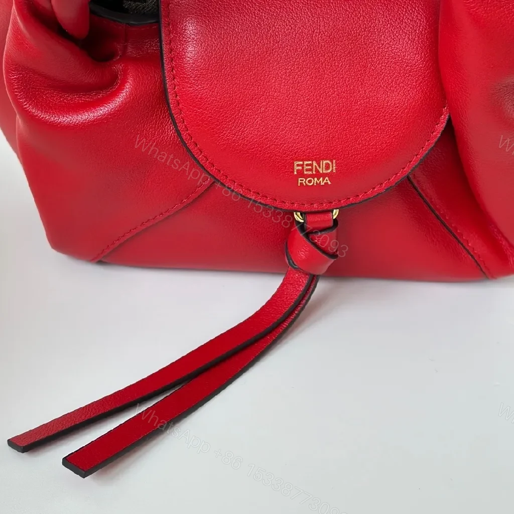 View 9 of Red Leather Knotted Mini Bag, Structured, Crossbody Ready