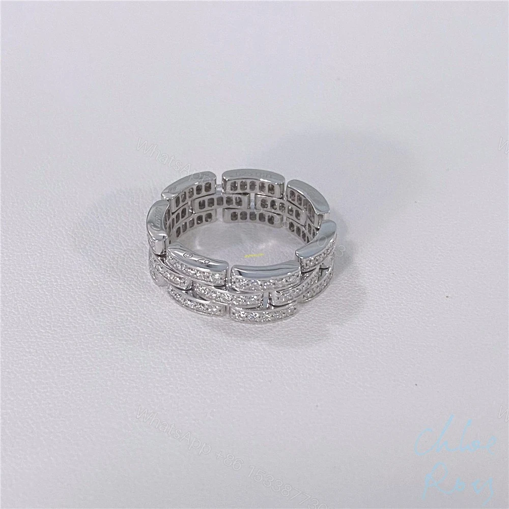View 2 of Cartier 18K White Gold Maillon Panthere Ring 3 Rows Diamonds