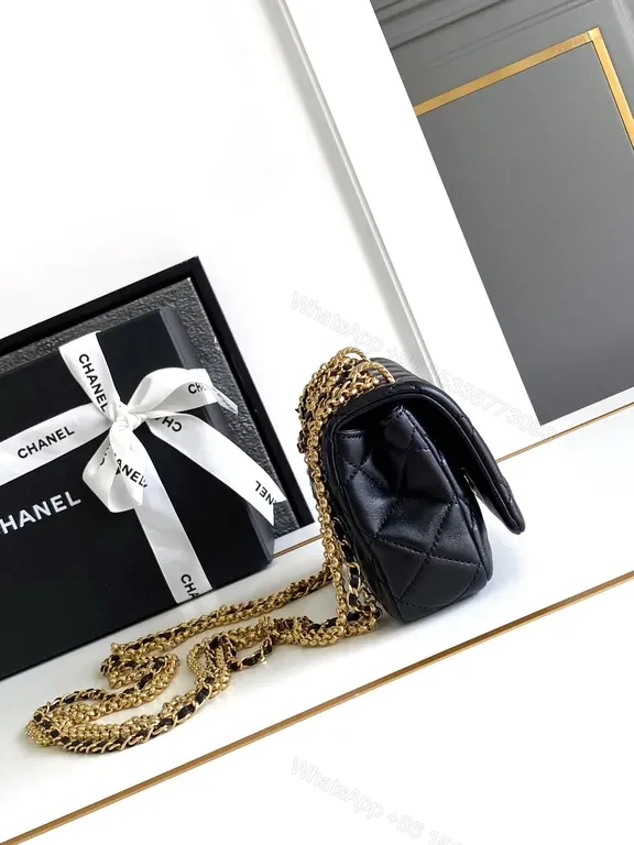 View 9 of Chic Quilted Black Flap Bag with Gold Chain - Luxury Shoulder Bag