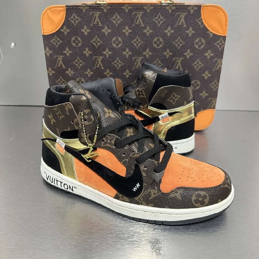 View 2 of Bold Contrast Luxe High-Top Sneakers with Monogram Accents