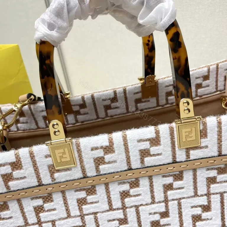 View 3 of Structured Leather Beige Fendi Monogram Bag with Gold Hardware