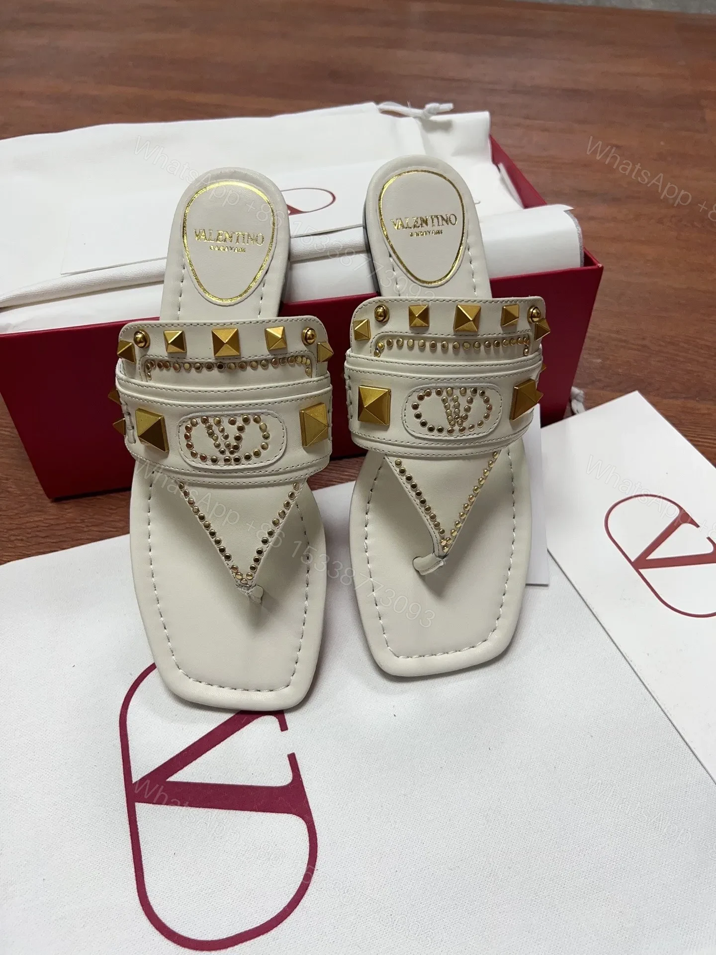 View 2 of Valentino Women White Leather Studded Sandals