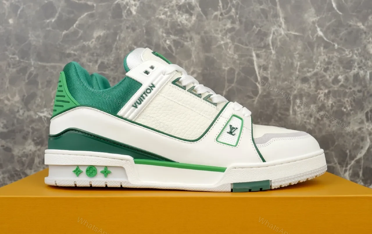 View 8 of White & Green Luxe-Style Sneakers with Signature Detailing