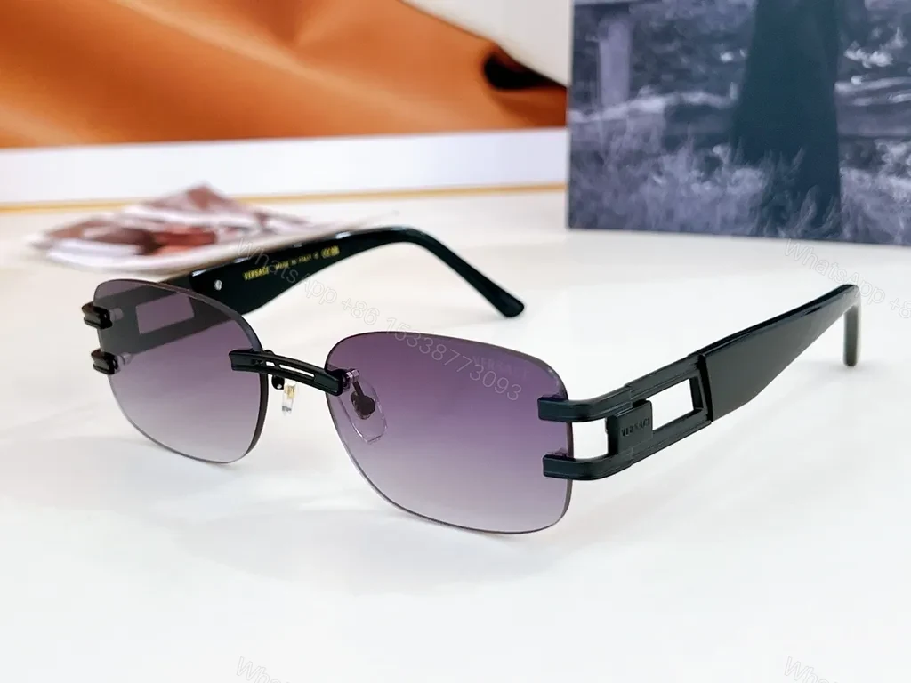 View 9 of Metallic Rose-Gold Rimless Sunglasses - Versace-Style Luxury