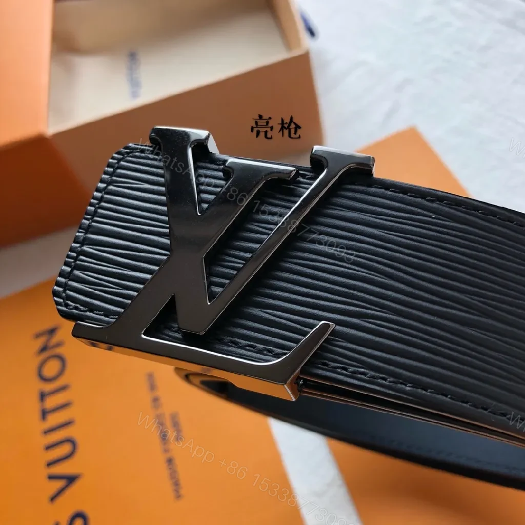 View 5 of Black Leather Wide Belt with Bold Signature Buckle