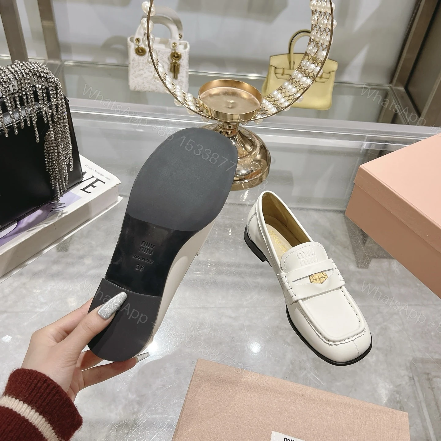 View 9 of MIUMIU LEATHER LOAFERS WHITE