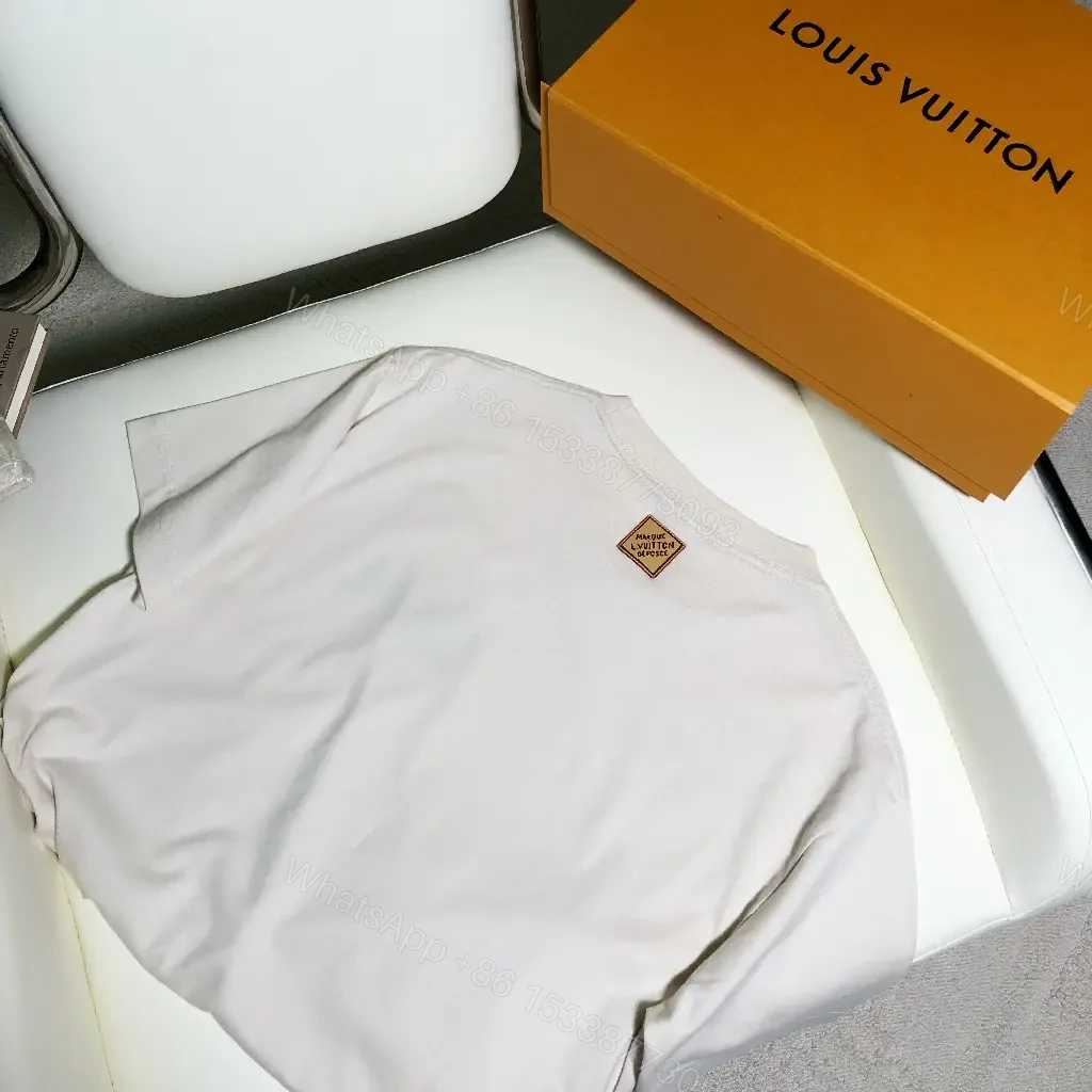 View 4 of White Cotton Minimal T-Shirt with LV.M Logo