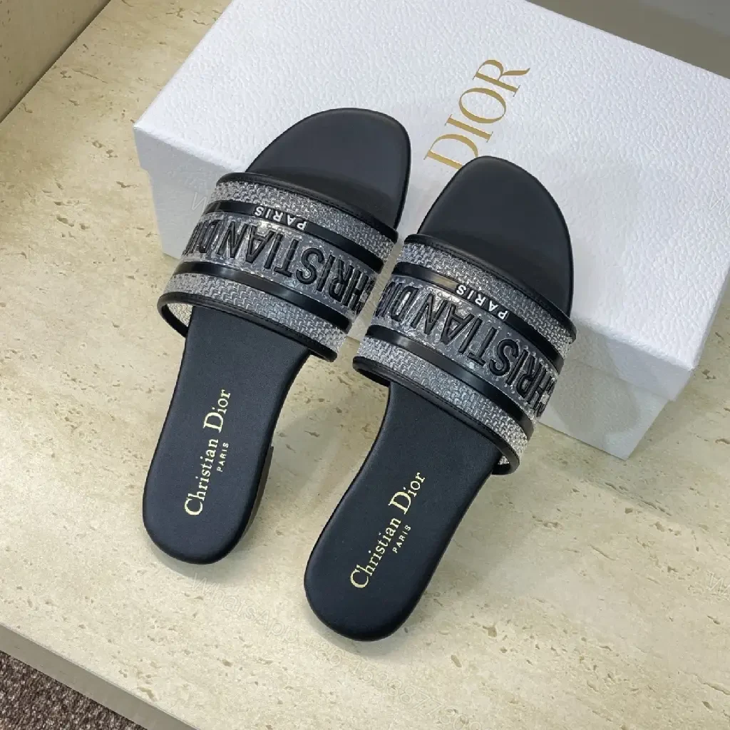 View 3 of Bold Black Synthetic Slide + Braided Strap Luxe + DIOR-inspired Comfort Slides