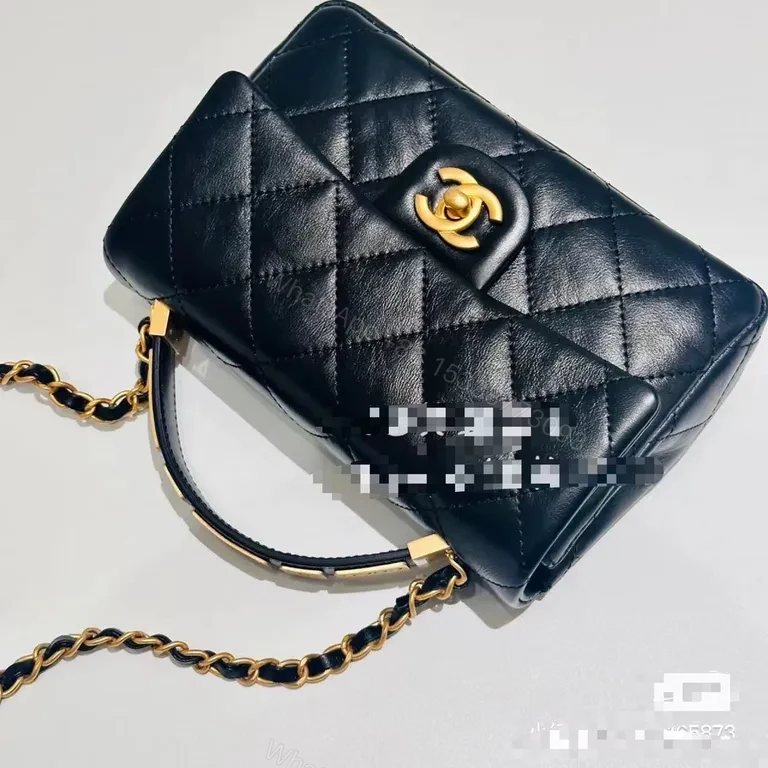 View 3 of Compact Diamond-Quilt Crossbody Bag: Black Leather, Gold Hardware
