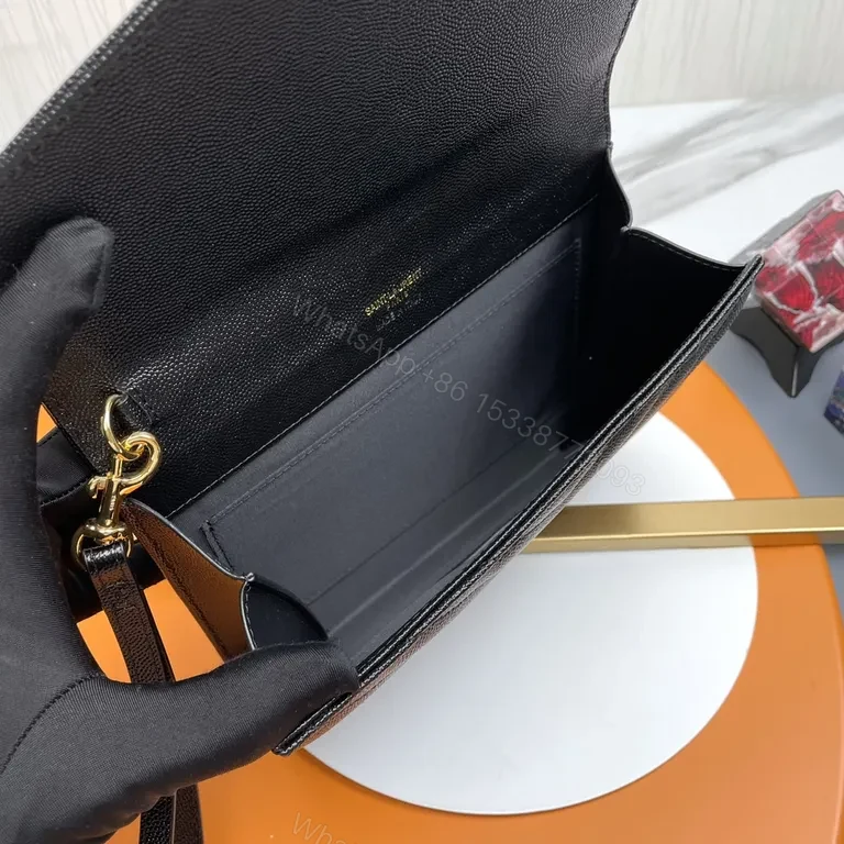 View 8 of Chic Black Quilted Wallet on Chain - YSL Gold Hardware