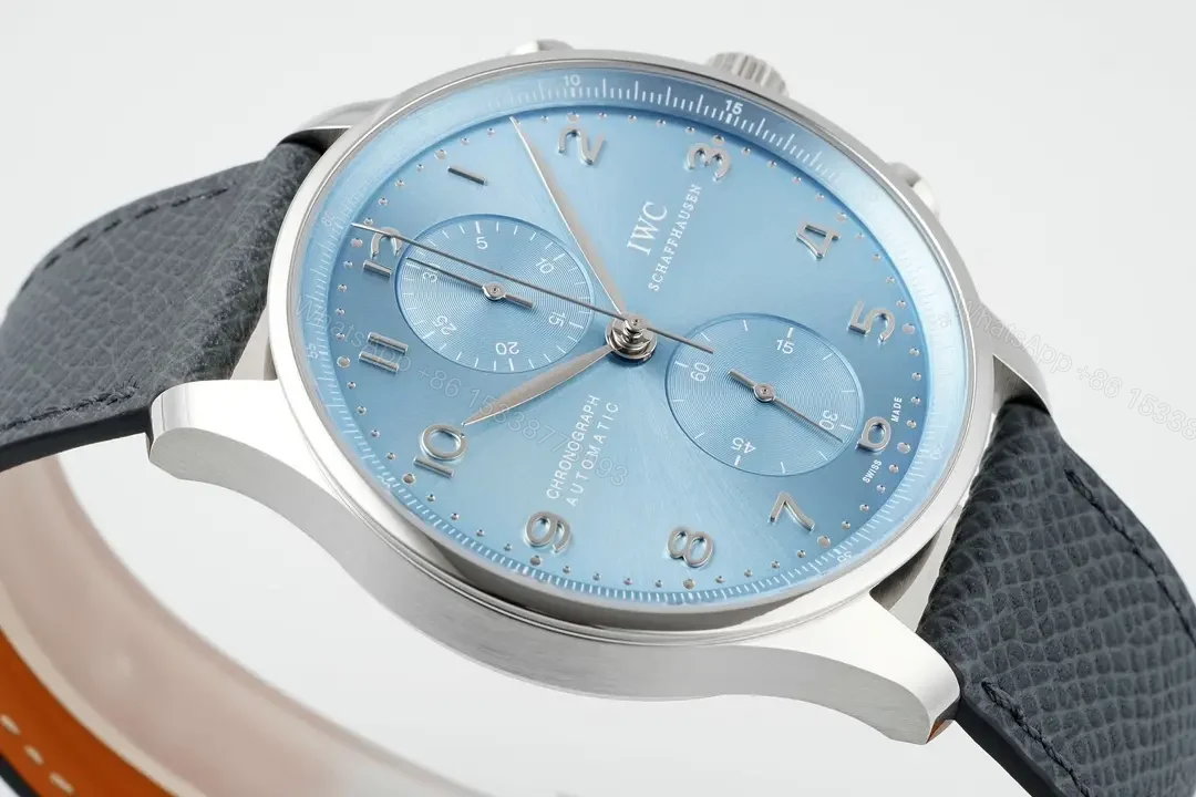 View 5 of IWC Portugal Chronograph Watch Ice Blue Dial Grey Leather Strap Ultimate 41MM IW371615