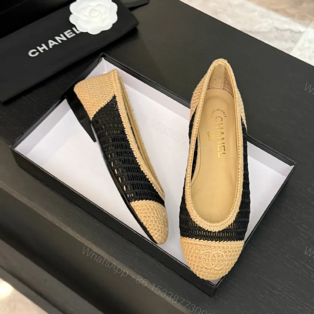 View 9 of Black knit + Linen beige + Chanel-inspired + Signature cap toe + Espadrille flats