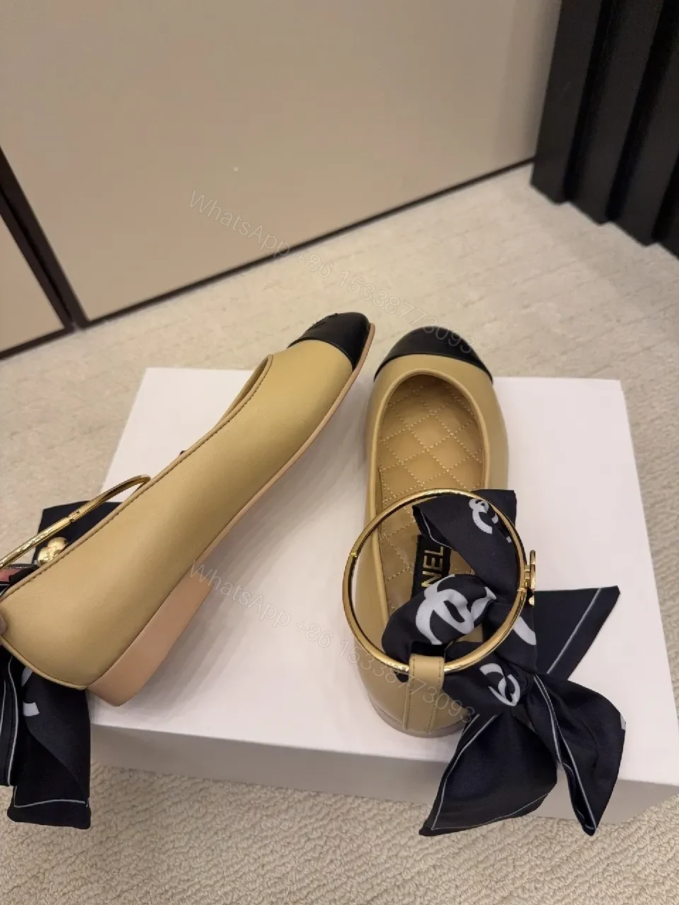 View 7 of Two-Tone Ballet Flats with Gold Ankle Strap - Luxe Comfort Flat