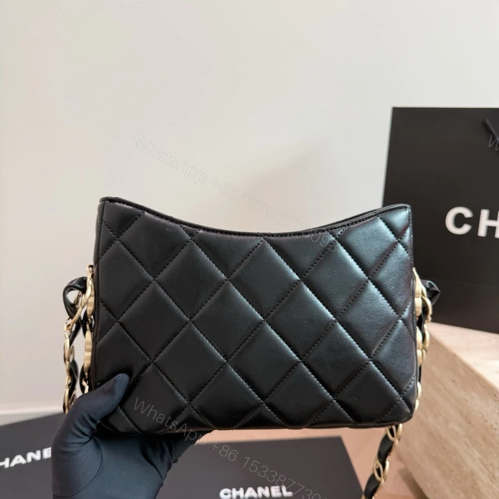 View 6 of Chanel Hobo Handbag Gold Tone Hardware Black 24Cm