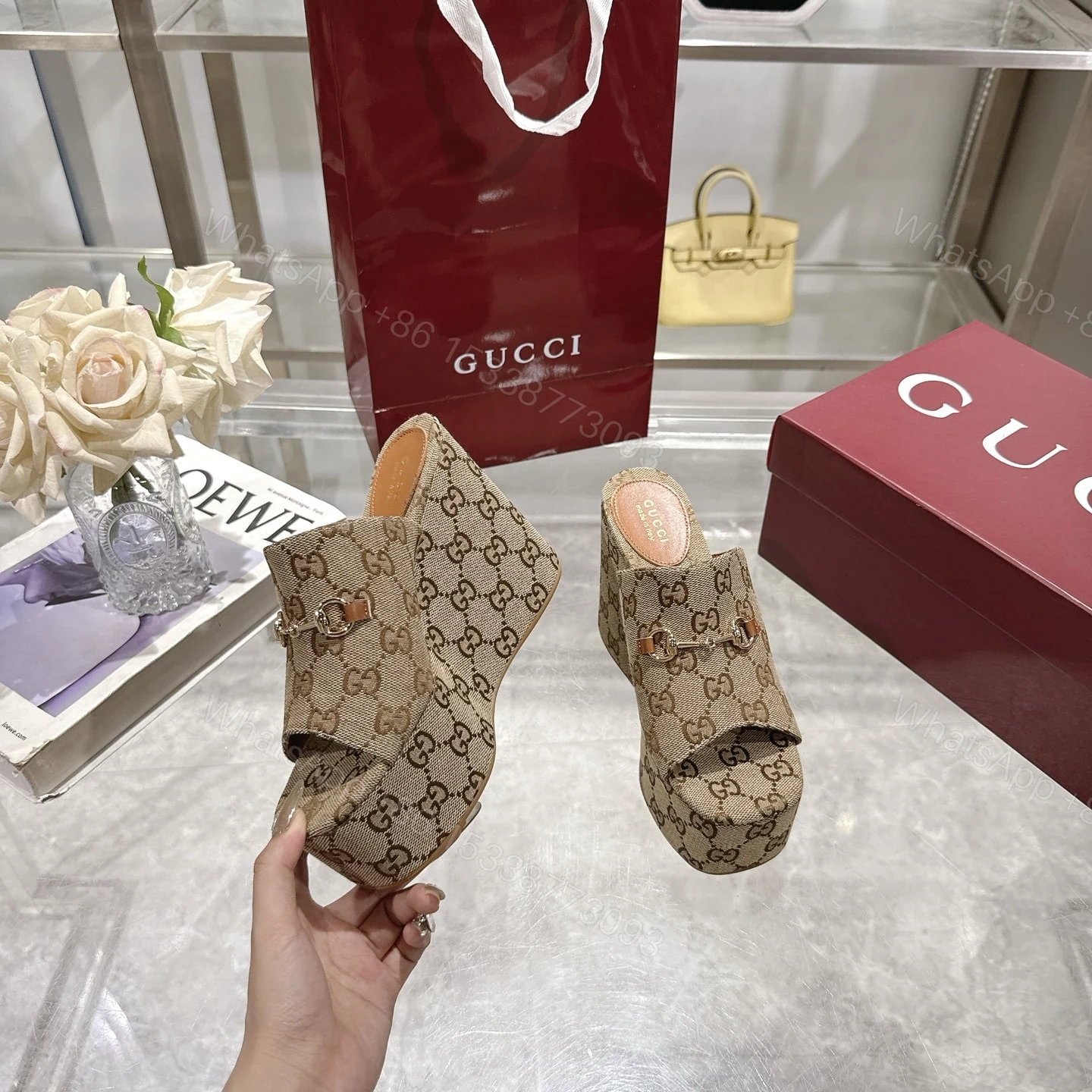 View 5 of GUCCI WOMEN’S WEDGE SANDAL WITH HORSEBIT BEIGE 816328 FAB10 2547
