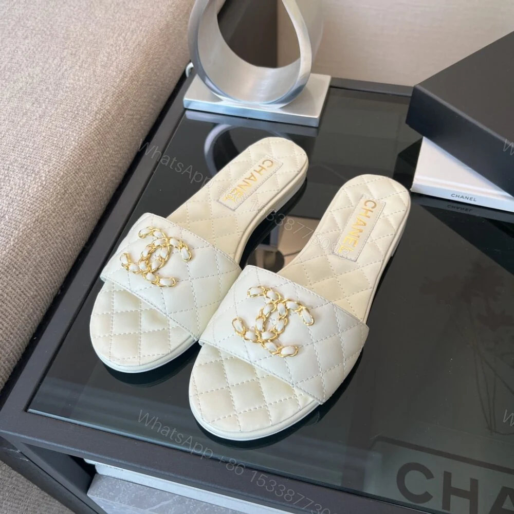 View 2 of Chanel 23P Quilted CC Chain Mule Sandal White