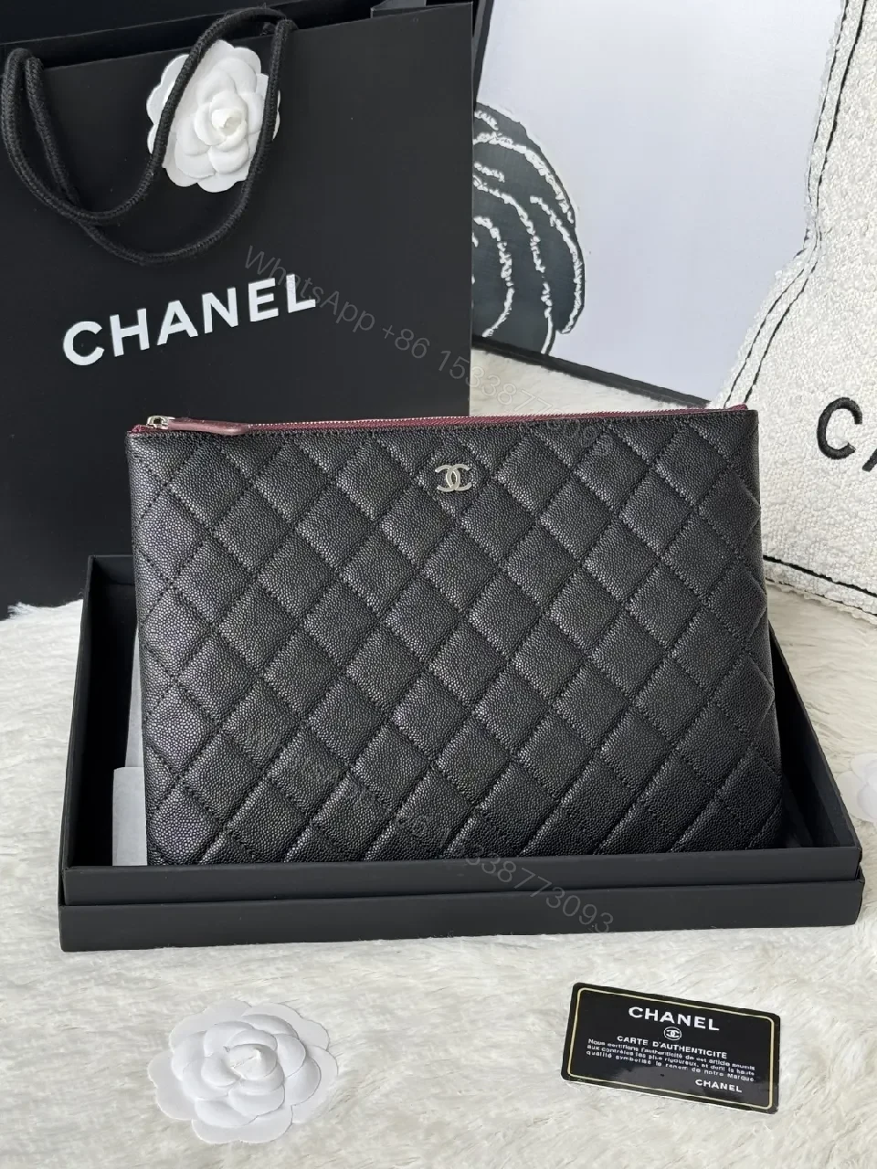 Quilted Black Leather Wallet with Red Zip - Minimalist Luxe — view 1